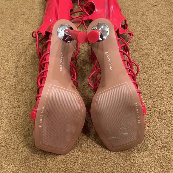 Gianni Bini Rydelle Synthetic Patent Tall Ankle Wrap Lace-Up Dress Sandals - Picture 4 of 5